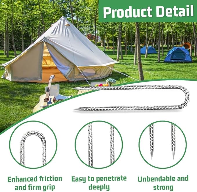 Rebar-Stakes-12-Inch, Ground Stakes Heavy Duty U-Hook Galvanized Anti-Rust Heavy Duty Ground Anchors for Garden Dog Fence Chicken Coop Christmas Decorations Deer Fence 12pcs