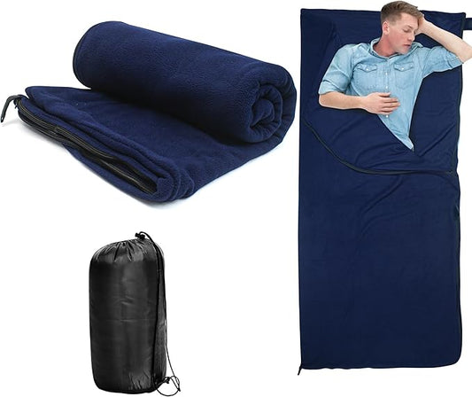 Fleece Sleeping Bag Liner for Cold Weather, 75 x 31 In, Insert Liner for Travel Sheet Sleep Sack with Zipper, Thin Camping Pad, Warmth Lightweight Thermal Blanket for Winter Outdoor Adults Unisex Blue