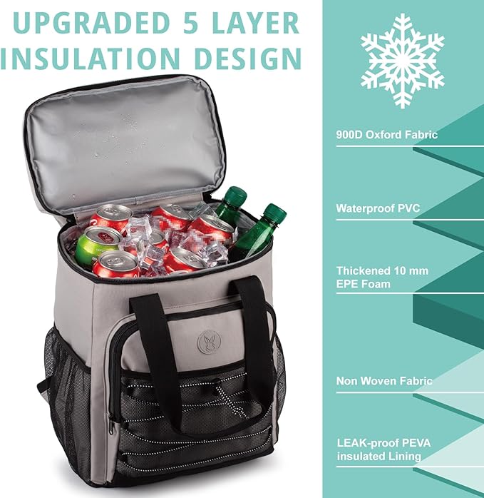 Cooler Backpack with Padded Top Handle, Lightweight Back Pack Coolers Insulated Leak Proof, Large Capacity Ice Chest for Women Men Beach Camping Picnic Fishing Hiking