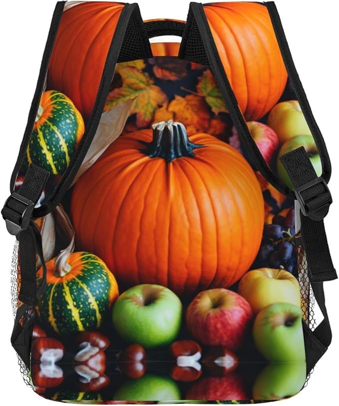 Shoulder Book Bags Anti-Theft Multipurpose Big Capacity Bookbag, Thanks Giving Pumpkin Corn Fruit Art Travel Hiking Backpack With Smooth Zippers