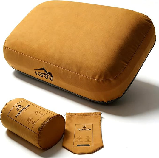 Thick Camping Memory Foam Pillow, Compressible & Ultralight Travel Pillow for Backpacking - Ergonomic Neck & Lumbar Support for Side Sleepers, Compact for Hiking, Car, Airplane
