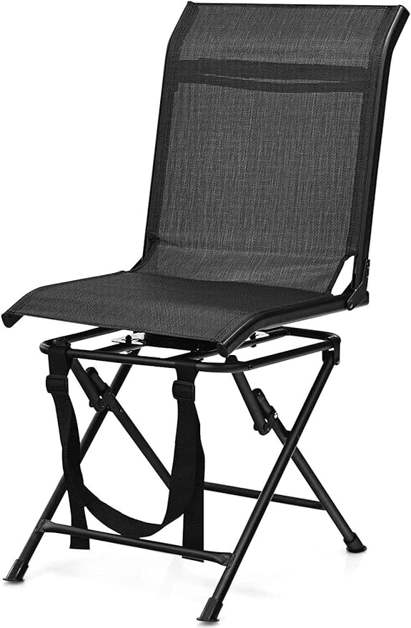 Moccha 360-degree Swivel Blind Chair, Foldable Hunting Chair w/Mesh Back & Non-Slipping Pads, Multi-Position X Steel Frame Portable Outdoor Chairs for Camping, Hunting, Fishing, Black