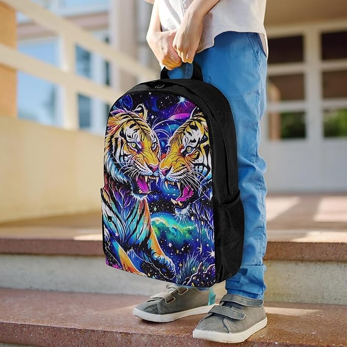 Supdreamc Casual Daypack Multipurpose Anti-Theft Large Capacity Carry On Bag, Cool Tiger Universe Surreal Style Art Casual Daypack Climbing Shoulder Bag With Padded Straps
