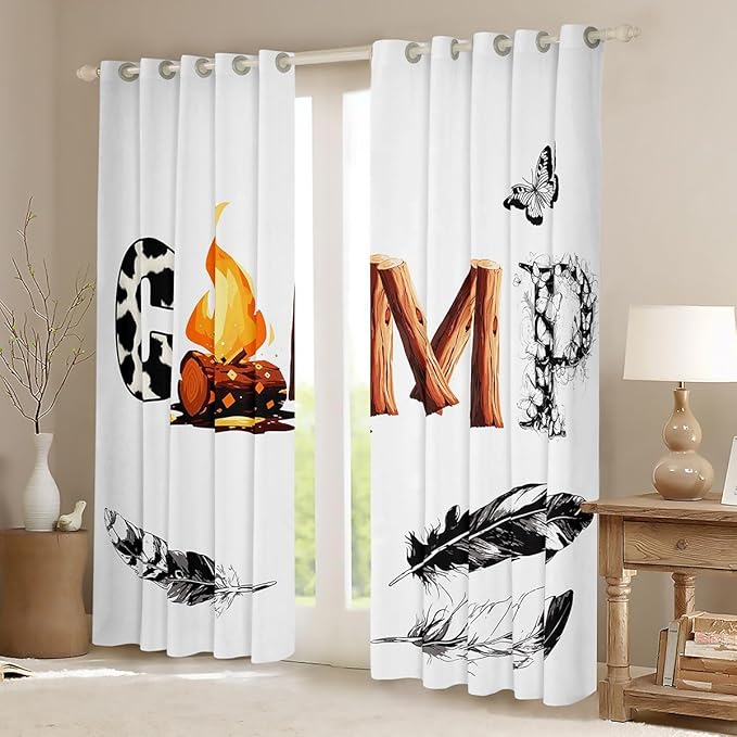 Erosebridal Camping Blackout Curtains for Bedroom Living Room Cow Fur Print Window Curtains 2 Panels 42" Wx90 L Campfire Adventure Drapes,Wood Rustic Farmhouse Window Treatments