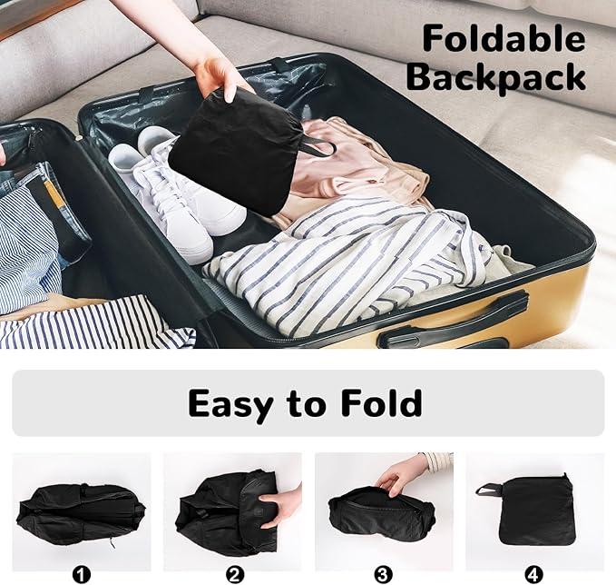 25L Collapsible Hiking Backpack with Chest Strap for Men, Foldable Lightweight Gym Backpack with Waterproof Wet Pocket, Black
