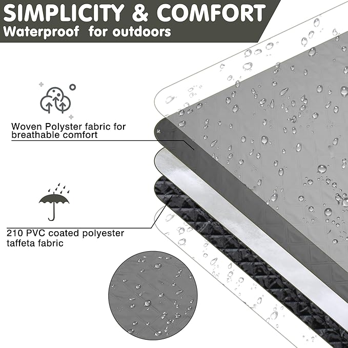 Waterproof Picnic Blanket 80 * 80 in Portable with Carry Strap for Beach Mat or Family Outdoor Camping Party, Park Blanket for Grass Park, Hiking, Travel