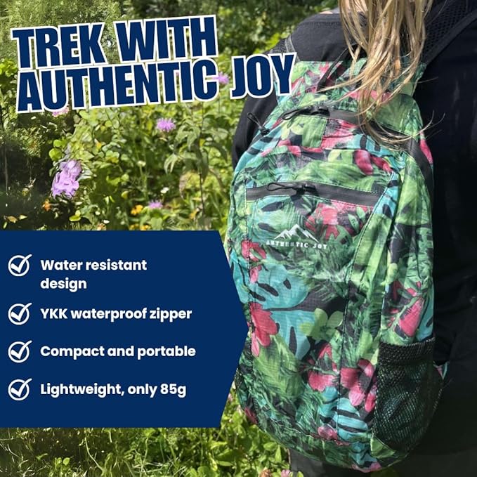 Authentic Joy 20L Water Resistant Lightweight Hiking Daypack, Packable Backpack, Multiple Colors (Navy)