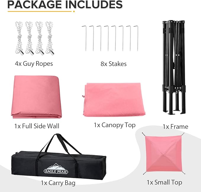 EAGLE PEAK Flex Ultra Compact 4x4 Pop-up Canopy Tent with Vented Top, Sun Shelter, Fast Set Up Changing Room, Portable Privacy Canopy for Camping, Photoshoots, and More (Pink)