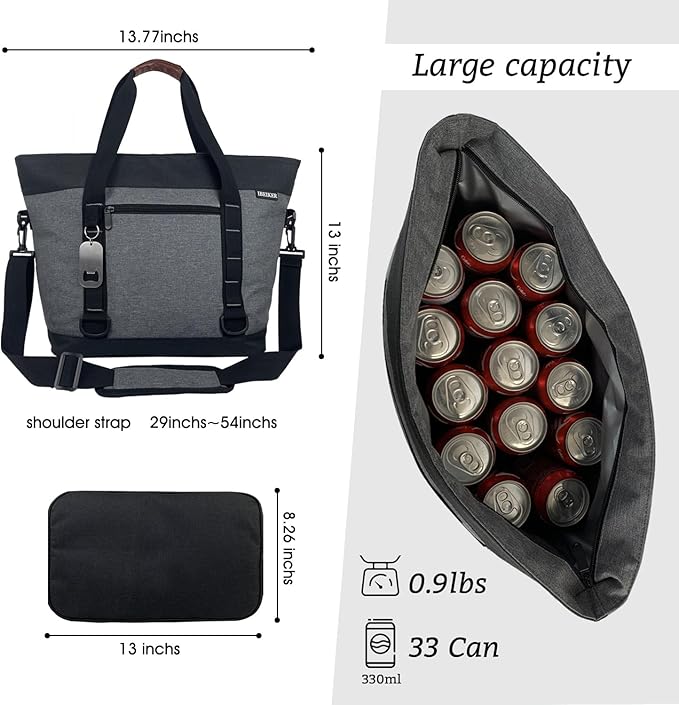Insulated Cooler Bag, Large Insulated Bag, Reusable Shopping Bags, Leakproof Soft Cooler with BagsBottle Opener, Suitable for Supermarket Shopping, Travel,Beach,Family Picnic,Camping