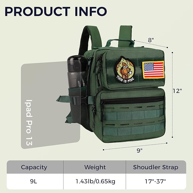 9L Mini Tactical Backpack for Men Women,Small Military Tactical Backpack for Sport,Gym,Hiking,Travel,Camping (Army Green)