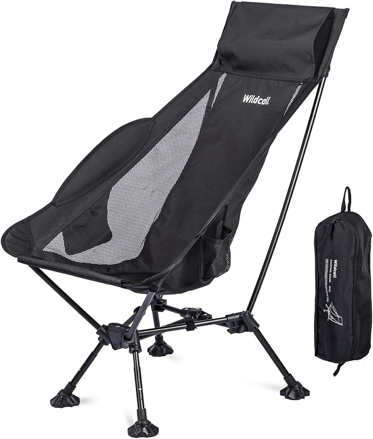WildCall Lightweight Folding High Back Camping Chair with Head Support, Compact Beach Chair with Anti-Sinking Large Feet and Three Tilt Angles Adjustment