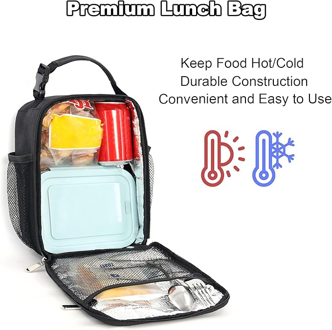 Lunch Box for Men Women Adults Small Lunch Bag for Office Work Picnic - Reusable Portable Lunchbox, Black