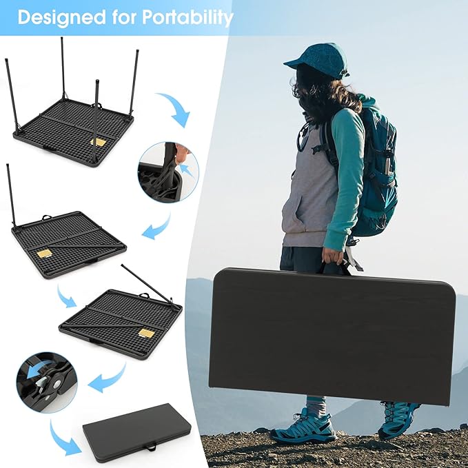 Goplus 34" Square Folding Card Table, Foldable Plastic Folding Tables, Portable Fold Up Table w/Handle, White Indoor Outdoor Utility Bi-Folding Commercial Table for Picnic, Party, Dining, Camping, BBQ