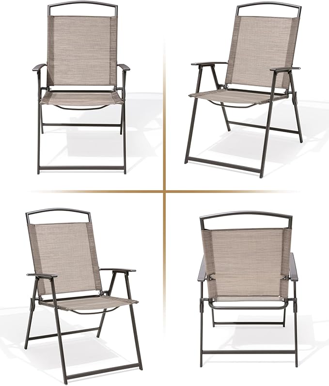 Crestlive Products Patio Folding Chairs Set of 2, Outdoor Folding Chairs with Durable Rust-Resistant Frame and Breathable Textilene Material for Outside, Beige