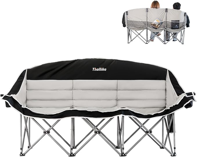 Double Camping Chair – 2-3 Person Outdoor Folding Sofa with Cup & Wine Glass Holders – Oversized Loveseat Camping Couch for Campfire, RV, Backyard – Supports Up to 660 lbs