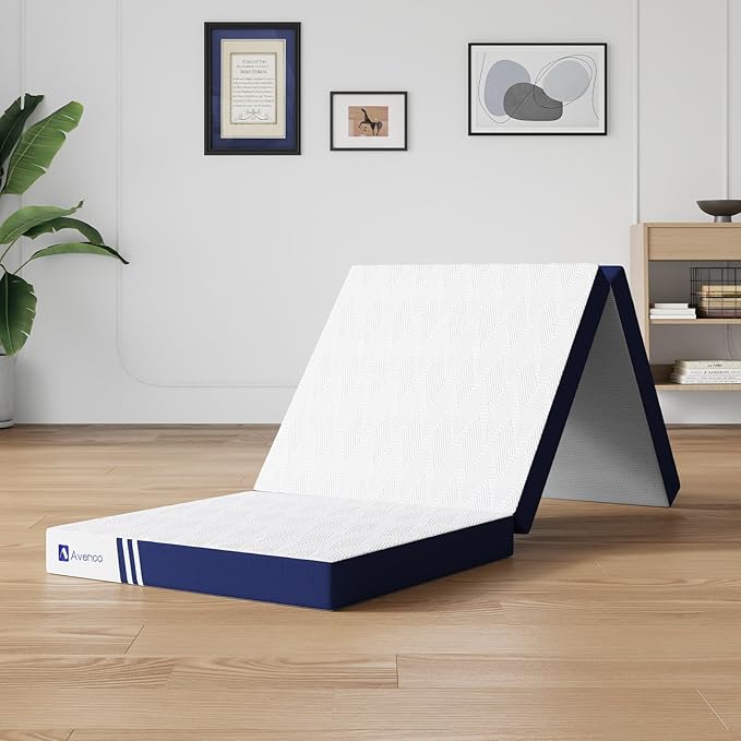 Avenco Foldable Mattress Single, Folding Mattress 4 Inch Memory Foam, Trifold Mattress Portable with Removable Cover & Detachable for Guest Room/Caravan/Camping/Travel, 75"x25"x4"