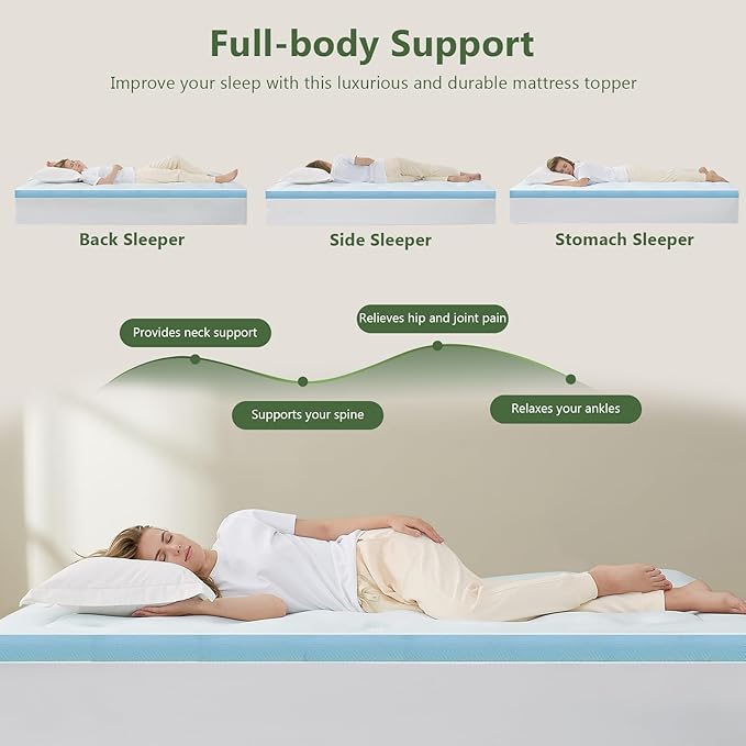 Hansleep Twin Mattress Pad Topper Memory Foam, Twin Foam Mattress Topper Viscose Derived from Bamboo, Twin Size Bed Mattress Pad Cover for Back Pain Relief, 39" x 75", White
