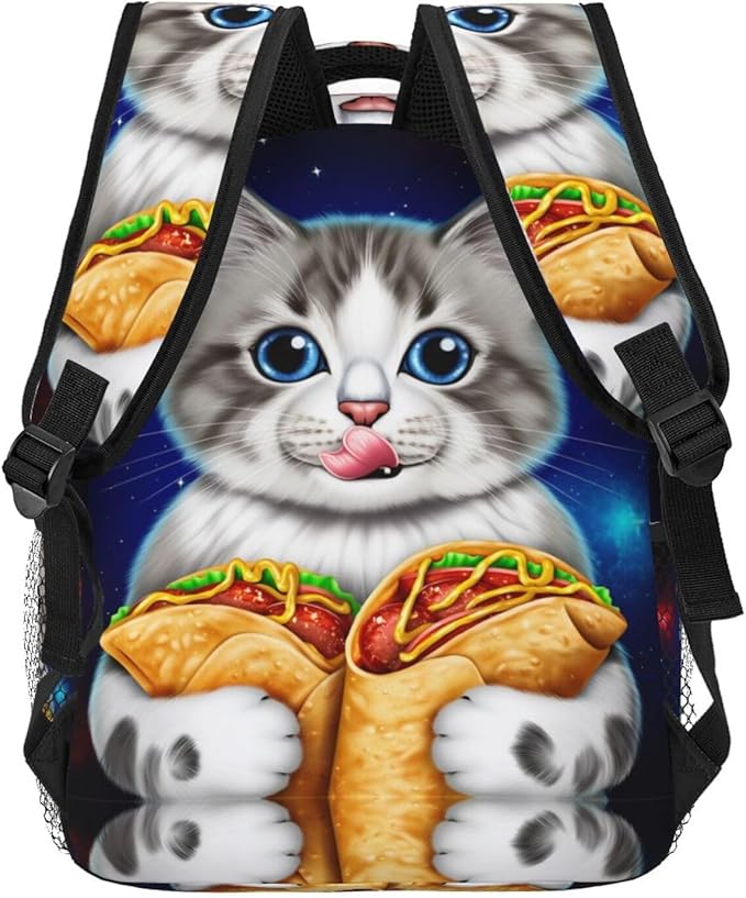 Rucksack Polyester Anti-Theft Multipurpose Galaxy Taco Cat Pizza Art Bookbag Big Capacity Travel and Sport Backpack Rucksack With Side Pockets