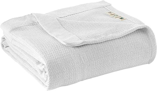 100% Organic Cotton Blanket - GOTS & Fairtrade Certified Organic Cotton Throw Blanket for Bed with Soft Warm & Breathable Single Knit Weave - Great as Bedspread or Coverlet (White, King/Cal King)
