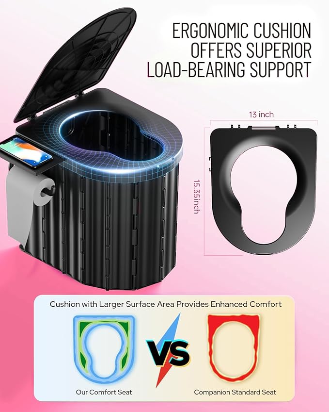 Camping Toilet with Pop-Up Privacy Tent and Liquid Waste Gel, Portable Toilet for Camping with Large Tent, Ergonomic Potty Provides Enhanced Comfort, Suitable for All Ages
