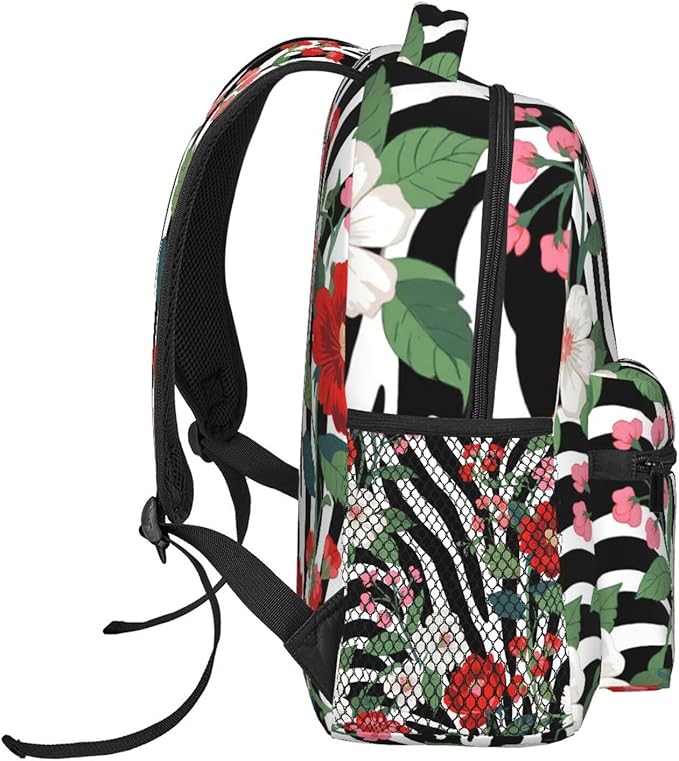 Polyester Daypack Backpack for Trekking Picnic Walking Cycling, Large Capacity Anti-Theft Multipurpose Shoulder Bag, Cheetah Leopard Print Floral Pattern White Casual Daypack