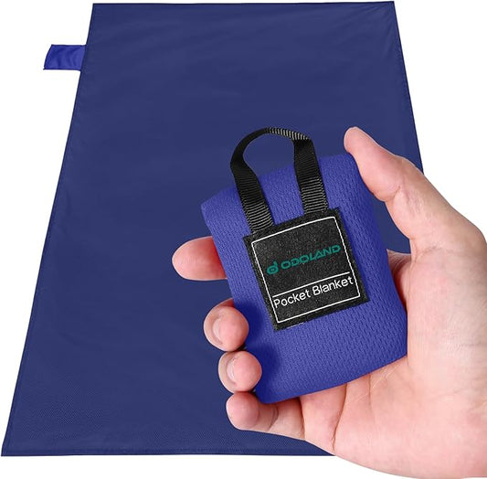 Odoland Beach Picnic Blanket, 43.3" x 27.5" SandProof Waterproof Outdoor Pocket Blanket with Portable Bag, Foldable Lightweight Sand Free Beach Mat for 1 People Hiking, Camping, Travel, Blue