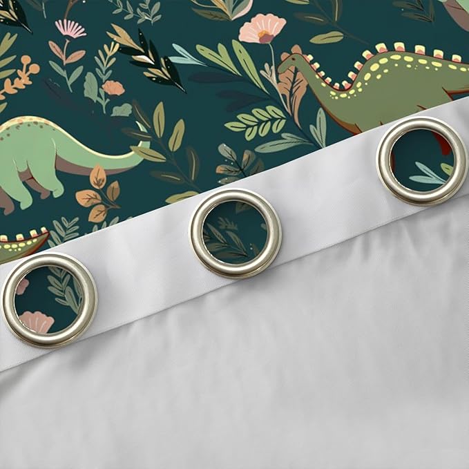 Green Dinosaurs Window Curtain | Tropical Palm Leaf Blackout Curtain,Teens Woman Men Cartoon Dinosaur Bedroom Curtains Colorful Floral Living Room Decor Top 2 Panels,52Wx96L
