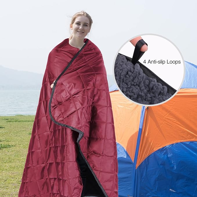 REDCAMP Large Camping Blanket with Sherpa Lining, Cold Weather Warm Outdoor Blanket Windproof for Camping Stadium, Machine Washable 59"x 79" Red