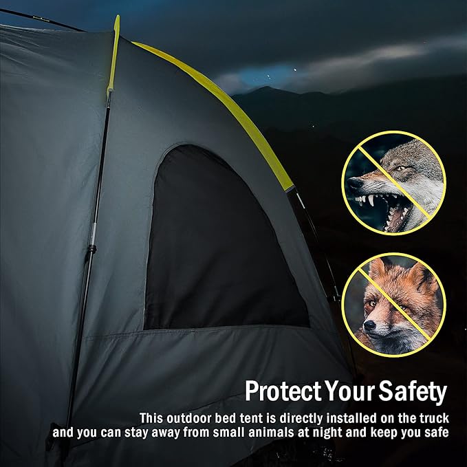 Portable Waterproof Truck Tent PU2000 mm, 6.8' x 5.4' x 5.5' / 8.4' x 5.6' x 5.6' Full Size Truck Tent Camping Hiking Outdoor Oxford Waterproof Pickup Truck Tent can Sleep 2 People, Easy to Install