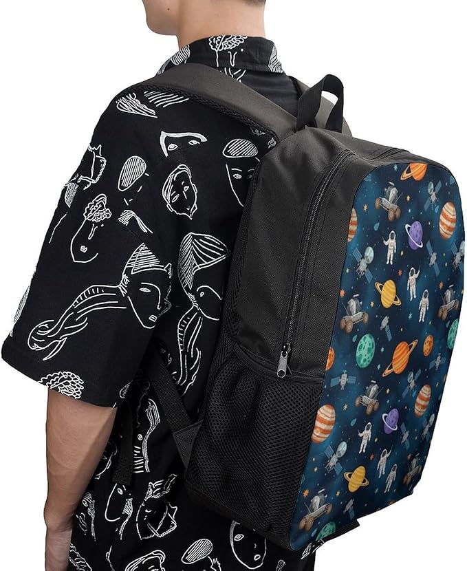 Versatile Polyester Backpack with Large Capacity for Business and Casual Activities, Galaxy Space Planet Astronaut Tavel Hiking Camping