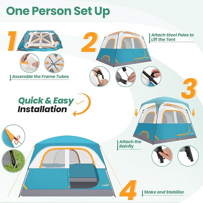 COBIZI 4-6-8-10 Person Camping Tent, Spacious Family Tents for Camping Ideal, Hiking, 3500mm Waterproof Double-Layer Windproof Tent for Hiking & Backpacking