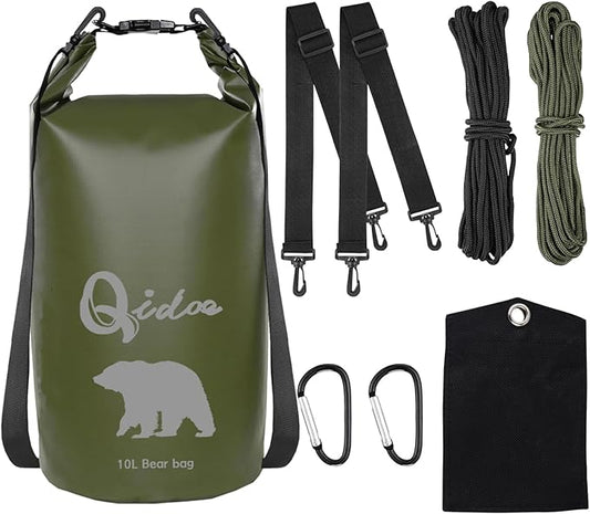 Qidoe Bear Food Bag for Camping Ultralight Food Bags Hanging System 10 L Waterproof Backpack Pulley Systems Includes Waterproof Bag, Nylon Ropes, Hooks for Camping Backpacking