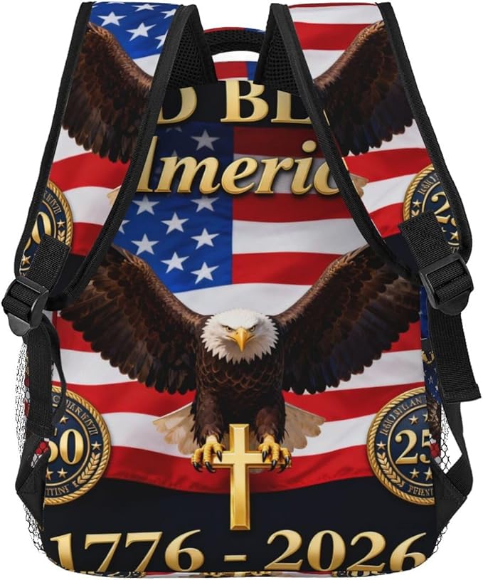 Polyester Daypack for Hiking Work Running, Big Capacity Anti-Theft Multipurpose Shoulder Bag, 250th Anniversary 1776-2026 Patriotic Eagle Art Travel and Sport Backpack Rucksack