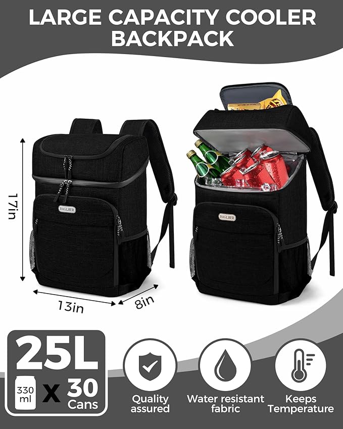 BAGLHER Lightweight Insulated Cooler Backpack - 30 Cans, Leak-Proof for Lunch, Picnic, Hiking, Camping Trips