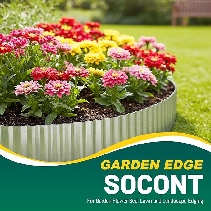 Corrugated Metal Garden Edging, Landscape Edging Border for Garden, Flower Bed, Lawn and Landscape Edging (Silver, 3"×50Ft)