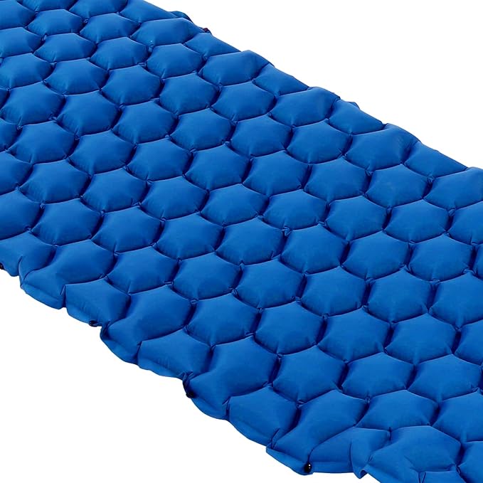 Inflatable Camping Sleeping Pad Mat, Ultra Lightweight Air Cushion Mattress for Tent Hiking Travel, 2 Way Valve Design with 40D Nylon Fabric and TPU Laminate, Compact Foldable (Blue)
