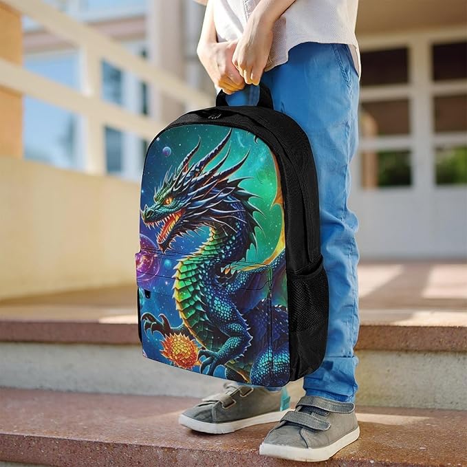 Supdreamc Rucksack Polyester Anti-Theft Multipurpose Cool Dragon With Fire Ball Art Bookbag Big Capacity Travel and Sport Backpack Rucksack With Side Pockets