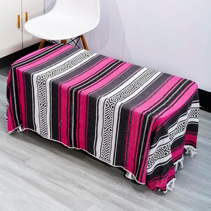 Airooglee 69" L x 51" W Large Mexican Blanket - Perfect as Yoga Blanket, Outdoor Blanket, Beach Blanket, Serape Blanket, Picnic Blanket, Camping Blanket, Woven Blanket, Boho Home Décor - Rose
