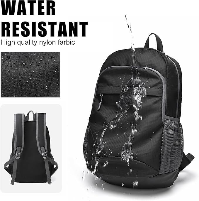 20L Hiking Backpack Foldable Small Camping Pack for Men Women Outdoor Travel Waterproof Daypack Lightweight Shoulder Bag Black (Black)