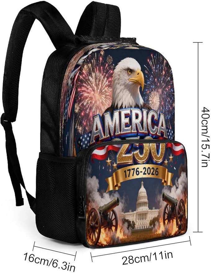 Men Women Polyester 250 Years 1776-2026 250th Birthday Eagle Liberty Art Daypack Backpack Large Capacity Carry On Bag With Smooth Zippers for Hiking Picnic Walking Cycling