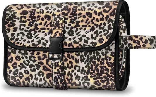 Fintie Portable Toiletry Cosmetic Travel Bag, Large Water Resistant Hanging Makeup Organizer Storage Pouch Case for Women Girls (Leopard)