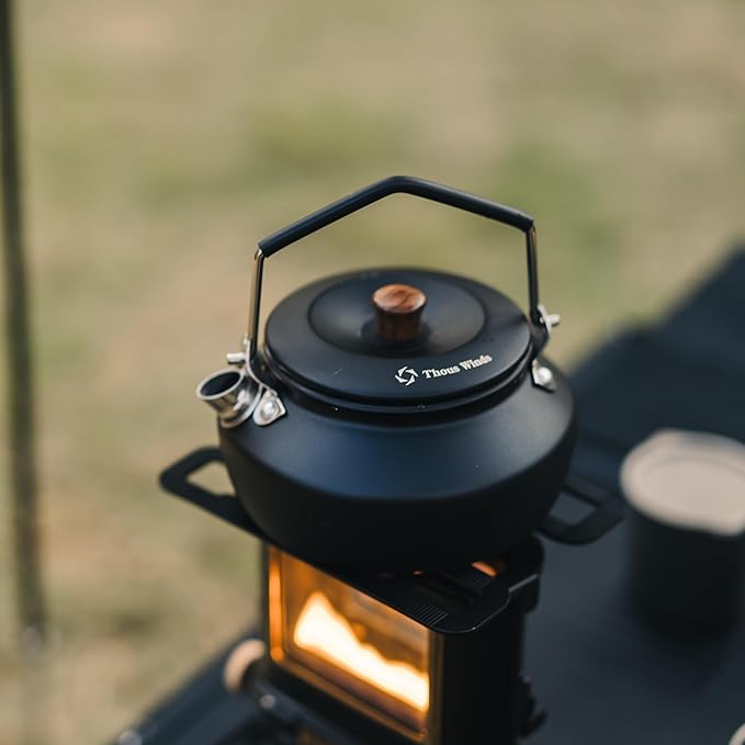 Thous Winds 0.6 Liter Lightweight Stainless Steel Camping Kettle Portable Camp Tea Pot, Outdoor Campfire Use, Black