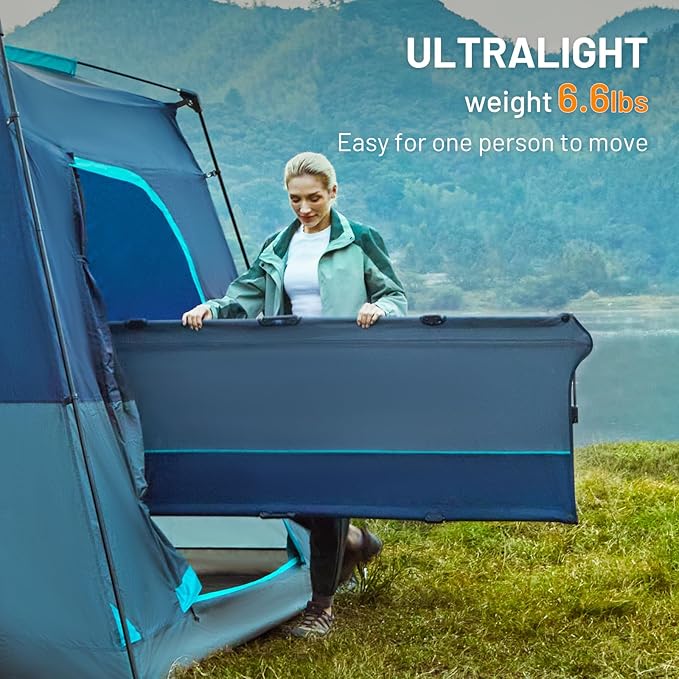 TIMBER RIDGE Lightweight Aluminum Camping Cot, 20-Second Quick Set-Up Folding Cot with Zipper Closure, Portable Carry Bag Included for Camping, Travel and Outdoors, Support up to 225lbs, Blue 2pcs