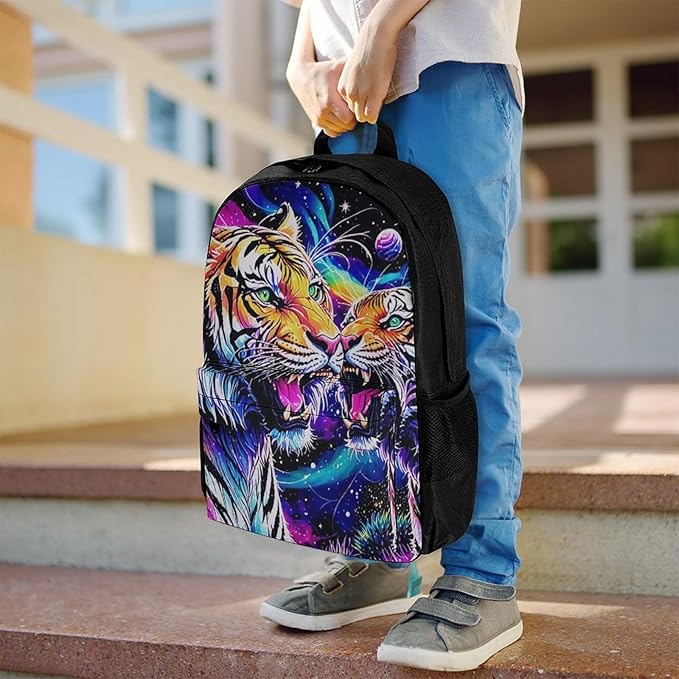 Supdreamc Rucksack Multipurpose Anti-Theft Big Capacity Shoulder Bag, Cool Tiger Universe Surreal Style Art Travel Hiking Camping Rucksack With Side Pockets