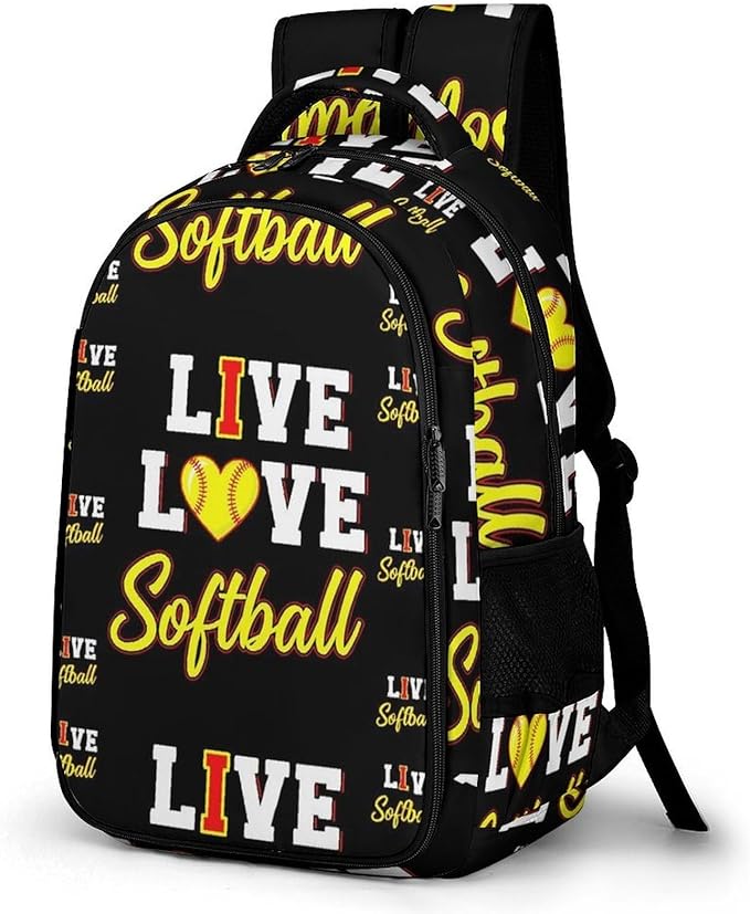Travel Backpack I Live Love Softball for Women Men, Anti Theft Laptop Daypack with Large Capacity for College Work Weekender Outdoor