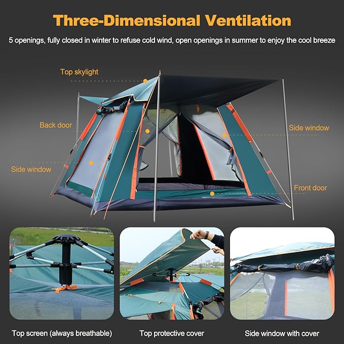 Ergocar Dome Tent Waterproof & Windproof Ultralight 3-4 People Camping Hiking Tent Easy Pop Up for Family, Festival, Hiking, Backpacking & Mountaineering