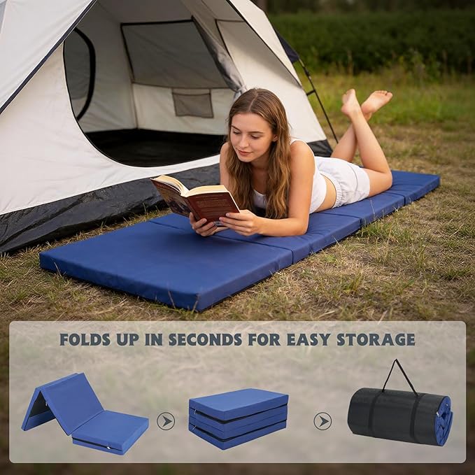 Slsy Camping Cot with 2" Memory Foam Mattress, Upgraded Padded Folding Cot Bed with Carry Bag, Portable Sleeping Cot for Camping, Travel, Beach & Hiking