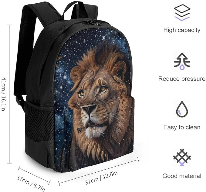 Rucksack Anti-Theft Multipurpose Large Capacity Carry On Bag, Outer Space King Lion Travel Hiking Bag Day Pack With Side Pockets