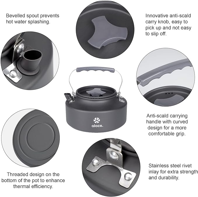 Alocs 0.8L Kettle Teapot, Portable Camping Coffee Pot, Hard-Anodized Aluminum Camping Kettle, Compact Tea Kettle for Stove Top, Outdoor, Hiking, Camping, Picnic and Traveling.