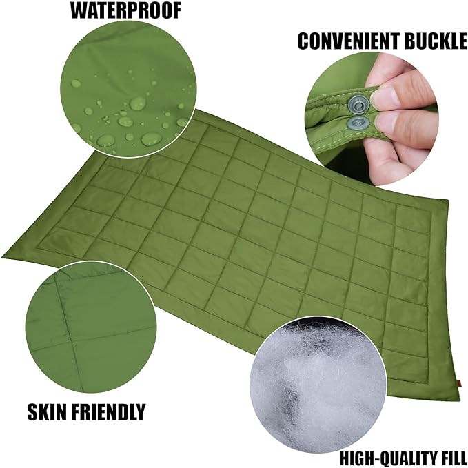 Outdoor Camping Blanket,Lightweight Waterproof Puffy Camping Blanket,Portable Camping Quilt for Travel, Picnic, Hiking,Camping - 77.9" x 55" Military Green